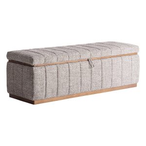 Pie de cama en tejido jaspeado gris y madera de fresno marrón 143×47×46 cm – contemporáneo – ONTORIA
