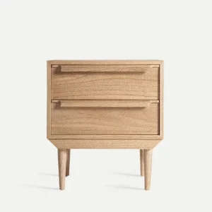 Mesita de noche en madera mindi con dos cajones Nyry